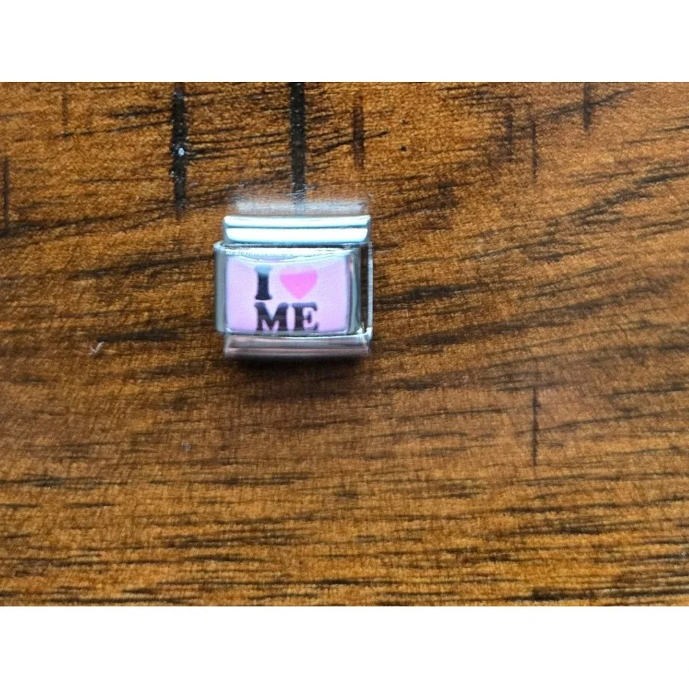 I Heart Me Italian Charm Link Stainless Steel Pink Heart 9mm Modular Bracelet